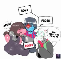 1girls 2024 2boys absurd_res anthro background big_breasts blush bovid breasts caprine clothed clothing colored deltarune dialogue edit eyewear female fur furry glasses goat group group_sex hi_res horn horns huge_breasts human imminent_sex kinkykong kris_(deltarune) male mammal nipple_outline nipples photoshop portuguese portuguese_dialogue portuguese_text purple_body ralsei reptile scalie scarf sex susie_(deltarune) text threesome trio undertale_(series) watermark white_body