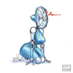 1girls ass big_ass big_breasts breasts fan female female_only hourglass_figure kneeling kory_cromie oc original_character robot robot_girl solo solo_female thick_thighs thighs watermark