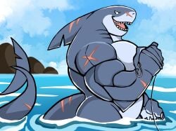 anthro bara barazoku darknaigart gay male male_only marine muscles muscular nude scalie scar scars_all_over shark solo solo_male water