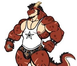 1boy anthro balls bara barazoku bulge darknaigart flaccid male male_only muscles muscular pantsless penis red_(darknaig) solo solo_male underwear