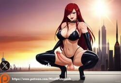 ai_generated big_penis dickgirl erza_scarlet fairy_tail futanari medium_breasts red_hair sitting_with_legs_open uncensored