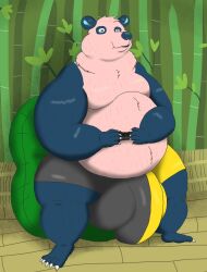 alythewolfcat animal_crossing anthro bear belly big_belly big_bulge blue_spots bulge chow_(animal_crossing) controller detailed_bulge fur game_controller genital_outline giant_panda hi_res huge_belly huge_bulge hyper hyper_bulge male mammal nintendo nintendo_controller nintendo_switch overweight overweight_male penis_outline pink_body pink_fur solo solo_male spots switch_pro_controller wide_hips