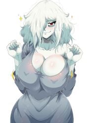 albina_(tidal) breasts cleavage erect_nipples huge_breasts looking_at_viewer red_eyes simple_background tidal_(artist) wide_hips