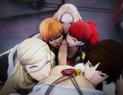 1boy 3d 5girls ann_takamaki atlus ayyteethreedee blonde_female blonde_hair brown_hair glans_licking glans_stimulation glansjob glasses harem haru_okumura kasumi_yoshizawa licking licking_nipples licking_penis makoto_niijima multiple_girls oral oral_sex orange_hair penis persona persona_5 pov red_hair red_hair sakura_futaba sex sucking_nipples sumire_yoshizawa tied_hair