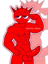 abs armpits background balls ballsack blush blush blush_lines horn horns muscles nipples penis raddy_(sprunki) red_body shadow showing_off simple_background sprunki strong ugghhh_daddy