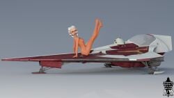 ahsoka_tano alien astromech_droid barefoot clone_wars completely_naked completely_nude completely_nude_female dc15-a feet female female_only legs legs_up looking_at_viewer naked naked_female orange_body orange_skin pinup pinup_(style) pinup_pose simple_background solo solo_female spacecraft spaceship star_wars togruta