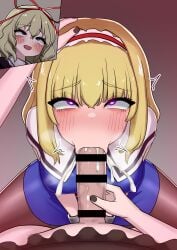 1futa 1girls alice_margatroid blonde_female blonde_hair blue_eyes blush chained chained_up cum cum_in_mouth cumming eyes_rolling_back fellatio forced forced_oral futa_on_female futanari hair light-skinned_female light-skinned_futanari light_skin medicine_melancholy oral ras_(ras33635191) touhou young younger_dom_older_sub younger_futanari