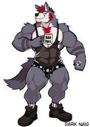 anthro balls bara barazoku bulge canine darknaigart flaccid furry male male_only mug muscles muscular pantsless penis solo solo_male tank_top underwear wolf