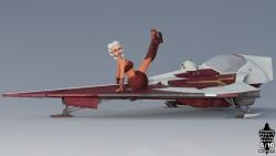 ahsoka_tano alien astromech_droid boots clone_wars dc15-a female female_only gloves legs legs_up looking_at_viewer orange_body orange_skin pinup pinup_(style) pinup_pose simple_background skirt solo solo_female spacecraft spaceship star_wars togruta tubetop