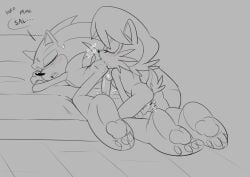 bed bent_over dialogue feet female hindpaw male nude rimming sally_acorn sega somedivs sonic_(series) sonic_the_hedgehog submissive_male