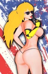 1girls american american_flag_bikini arrancon ass ass_focus bikini bikini_bottom bikini_top blonde_female blonde_hair fourth_of_july gun licking_gun ponytail rwby solo_female sunglasses yang_xiao_long