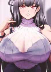 1girls black_hair blue_archive bra huge_breasts looking_at_viewer rio_(blue_archive) smile tagme