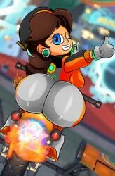 back_view big_ass big_breasts big_butt big_thighs bodysuit breasts diagonal_angle female jpeg looking_at_viewer looking_back mario_(series) mario_kart mario_kart_world motor_vehicle motorcycle motorcycle_position motorcycle_suit one_eye_closed princess_daisy rubber rubber_clothing rubber_suit signature smile smiling smiling_at_viewer sports_uniform sportswear srr18_(artist) thick_ass thick_butt thick_thighs tight_clothing tight_pants