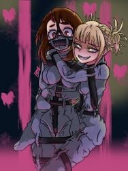 2d 2d_(artwork) 2girls amy4105 bdsm_gear bdsm_outfit bondage bondage bondage_gear bondage_outfit bound dominant dominant_female domination female female_focus female_only gag gagged himiko_toga light-skinned_female light_skin muzzle_gag my_hero_academia ochako_uraraka toga_himiko uraraka_ochako