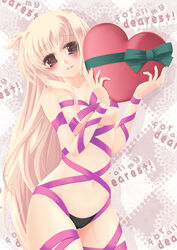 breasts brown_eyes fate_testarossa frapowa heart large_breasts long_hair lyrical_nanoha mahou_shoujo_lyrical_nanoha mahou_shoujo_lyrical_nanoha_strikers naked_ribbon navel nipples ribbon valentine