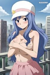 1girls ai_generated big_breasts blesseddo blue_eyes blue_hair breasts fairy_tail long_hair looking_at_viewer nipples_covered solo tagme watermark