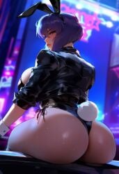 ass back breasts depressu ghost_in_the_shell huge_ass kusanagi_motoko looking_at_viewer looking_back medium_hair purple_eyes sideboob solo