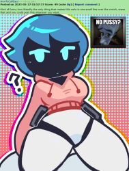 ? anonymous_artist blue_eyes blue_hair crop_top lav_(nekuzx) meme nekuzx no_vagina no_visible_genitalia oblivious pink_hoodie robot robot_girl shitpost sleepysous third-party_edit white_skin