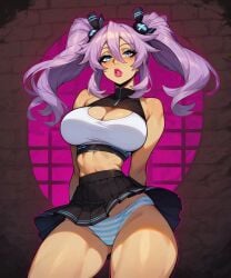 ai_art ai_generated bimbo boob_window cleavage large_breasts midriff neptune_(neptunia) neptunia_(series) panties prostitution saucy_trove skirt stable_diffusion striped_panties tagme upskirt