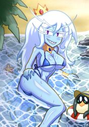 adventure_time beach big_breasts bikini blue_skin breasts cartoon_network cleavage huge_breasts ice_queen_(adventure_time) lezaki-thefatlizard outdoors swimsuit tagme wet white_hair