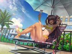 1girls action_taimanin aoi_nagisa_(metalder) brown_hair dark_skin feet female flat_chest long_hair mizuki_yukikaze official_art purple_eyes swimsuit taimanin_(series) twintails very_long_hair