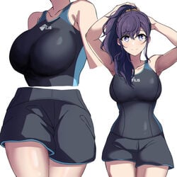 1girls asahina_mafuyu ass big_breasts breasts project_sekai swimsuit thick_thighs twarimon