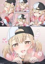 1girls azusawa_kohane blonde_hair blowjob censored_penis oral pigtails project_sekai remoremoneed