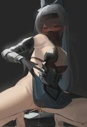 bare_shoulders black_bow black_hairband blush bow breasts dress eyebrows_visible_through_hair female fingering gauntlets girls'_frontline hair_between_eyes hairband hairbow highres long_hair looking_at_viewer masturbation mouth_veil pussy_juice pussy_juice_string ra_9rara red_eyes silver_hair simple_background small_breasts solo squatting tokarev_(girls'_frontline) tokarev_(griffin's_dancer)_(girls'_frontline) vaginal_penetration veil