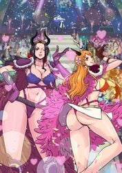 ass beast_pirates beast_pirates_(cosplay) big_breasts breasts fat_ass female horns kakutou_oukoku lingerie male nami nico_robin one_piece post-timeskip queen_(one_piece) scratchmen_apoo wano_country