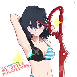 armpits bikini black_hair blue_eyes blush blushing_at_viewer breasts kill_la_kill matoi_ryuuko nicosarea scissors sparkling_eyes