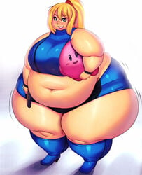 1girls alternate_breast_size ass belly big_ass big_belly blonde_hair chubby fat fat_ass female female_only giant_ass gun huge_butt huge_thighs hyper hyper_ass hyper_thighs jaykuma jiggle kirby kirby_(series) massive_ass massive_thighs metroid motion_lines nintendo obese overweight overweight_female round_ass samus_aran smile solo thick_ass thick_legs thick_thighs tight_clothing wide_hips