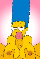 1boy 1boy1girl 1girls 2d 4ball alternate_breast_size animated anon bedroom_eyes big_breasts blue_hair breast_grab breasts color eyelashes female fourball frame_by_frame gif huge_breasts huge_cock loop male marge_simpson nipples paizuri penis pov the_simpsons