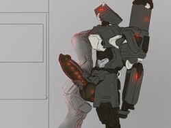 1_eye 1boy 1male alternate_costume bastion_(overwatch) big_balls big_penis black_metal black_penis blizzard_entertainment gatling_gun gun jerkingoff looking_up male male_focus male_only mechanical mechanical_arm mechanical_penis metallic_body omnic overwatch penis penis_out pointed_penis red_eye red_light robot robot_boy stealth_bastion