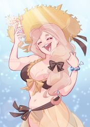 1girls alternate_costume bikini breasts brown_bikini brown_swimsuit female fire_emblem fire_emblem:_three_houses fire_emblem_heroes mercedes_von_martritz mercedes_von_martritz_(summer) nintendo official_alternate_costume open_mouth pantsxander solo swimsuit