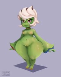 anthro breasts collar cranihum flower game_freak green_skin looking_at_viewer nintendo nipples plant pokémon_(species) pokemon pokemon_rgby red_eyes roserade shortstack smiling thick thick_thighs thighs vagina