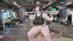 3d animated blender chubby gym gym_uniform huge_breasts huge_cock mei_(overwatch) overwatch squatting vrwd weights workout_sex