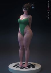 1girls 3d animated big_breasts breasts eyewear female female_only glasses green_one-piece_swimsuit green_swimsuit large_breasts mei_(overwatch) mp4 no_sound one-piece_swimsuit overwatch shorter_than_30_seconds shorter_than_one_minute solo swimsuit tagme thick_thighs turntable_(animation) vgerotica video wide_hips