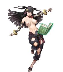 1girls bangs bare_midriff bare_shoulders biggitybiggitybig black_eyes black_hair book collarbone edit fire_emblem fire_emblem_fates fire_emblem_heroes large_breasts long_hair magic nintendo nipples nude_filter official_art rhajat_(fire_emblem) solo topless transparent_background