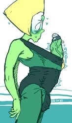 19ad 1futa balls balls_under_clothes big_penis cartoon_network clothed clothing erection erection_under_clothes futa_only futanari gem_(species) green_penis green_skin looking_at_own_penis looking_at_penis mostly_clothed penis penis_slip penis_under_clothes peridot_(steven_universe) precum side_view solo standing steven_universe throbbing veiny_penis