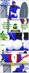 absurd_res amphibian anthro ass avian balls_outline beak bird briefs bulge clothing dialogue duo embarrassed falco_lombardi falcon falconid frog genital_outline hi_res male male/male nintendo nintendo_switch notkastar penis_outline scarring shocked_expression slippy_toad solo star_fox tighty_whities toad_(frog) underwear video_games white_briefs white_clothing white_underwear