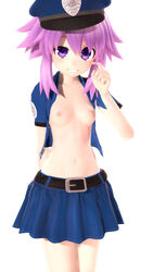 1girls 3d blush breasts breasts_out color cop cpu_(neptunia) female female_only flat_chest flat_chested goddess gtx1060 hat navel neptune_(neptunia) neptunia_(series) nipples no_bra police_hat police_uniform policewoman purple_eyes purple_hair sfm simple_background small_breast small_breasts smile teeth video_games white_background