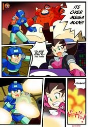 1boy 1girls clothed clothing duo explosion female fully_clothed male mega_man mega_man_legends mega_man_volnutt moon_pearl tron's_defeat tron_bonne