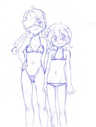 2014 2girls annie_(skullgirls) bichosan bikini petite skullgirls small_breasts umbrella_(skullgirls) uncolored