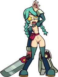 1girls annie_(skullgirls) dizzy edit female jomokin official_art sagan_(skullgirls) skullgirls star_shaped_pupils transparent_background