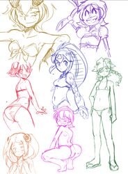 7girls annie_(skullgirls) barefoot bichosan bikini bloody_marie blush butt feng_(skullgirls) micro_bikini minette_(skullgirls) patty_(skullgirls) peacock_(skullgirls) rough_sketch sketch skullgirls topless umbrella_(skullgirls)