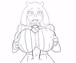 animated blowjob fellatio goat human humanoid_penis monochrome oral oral_sex paizuri paizuri_over_clothes red_eyes sweater titfuck_over_clothes titjob toriel undertale white_fur