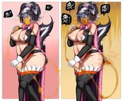 1girls big_breasts black_hair cleavage disgusted fart fart_cloud fart_fetish fart_torture farting farting_in_face farting_in_mask lazei magical_girl_riru nipples red_eyes rukoruko scat skunk skunk_girl skunk_tail solo_female tears text_bubble thick_thighs tube wet_fart