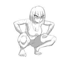 1girls arms arms_(game) blonde_hair bob_cut cleavage female large_breasts malofantastic min_min_(arms) solo squatting sweat sweaty