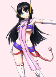 bare_shoulders black_hair blue_eyes breasts cross_ange cross_ange:_tenshi_to_ryuu_no_rondo female forehead_jewel headgear high_resolution hime_cut legwear long_hair looking_at_viewer medium_breasts robot_ears ryuusama sala_(cross_ange) salamandinay salamandinay_(cross_ange) sideboob simple_background solo tagme tail thighhighs underboob white_legwear