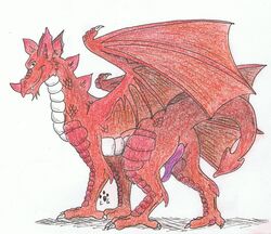 animal_genitalia anus claws dragon erection feral genital_slit genitals looking_at_viewer loupgaros male membrane_(anatomy) membranous_wings penis red_body red_scales scales scalie slit smile smirk solo welsh_dragon western_dragon wings y_ddraig_goch